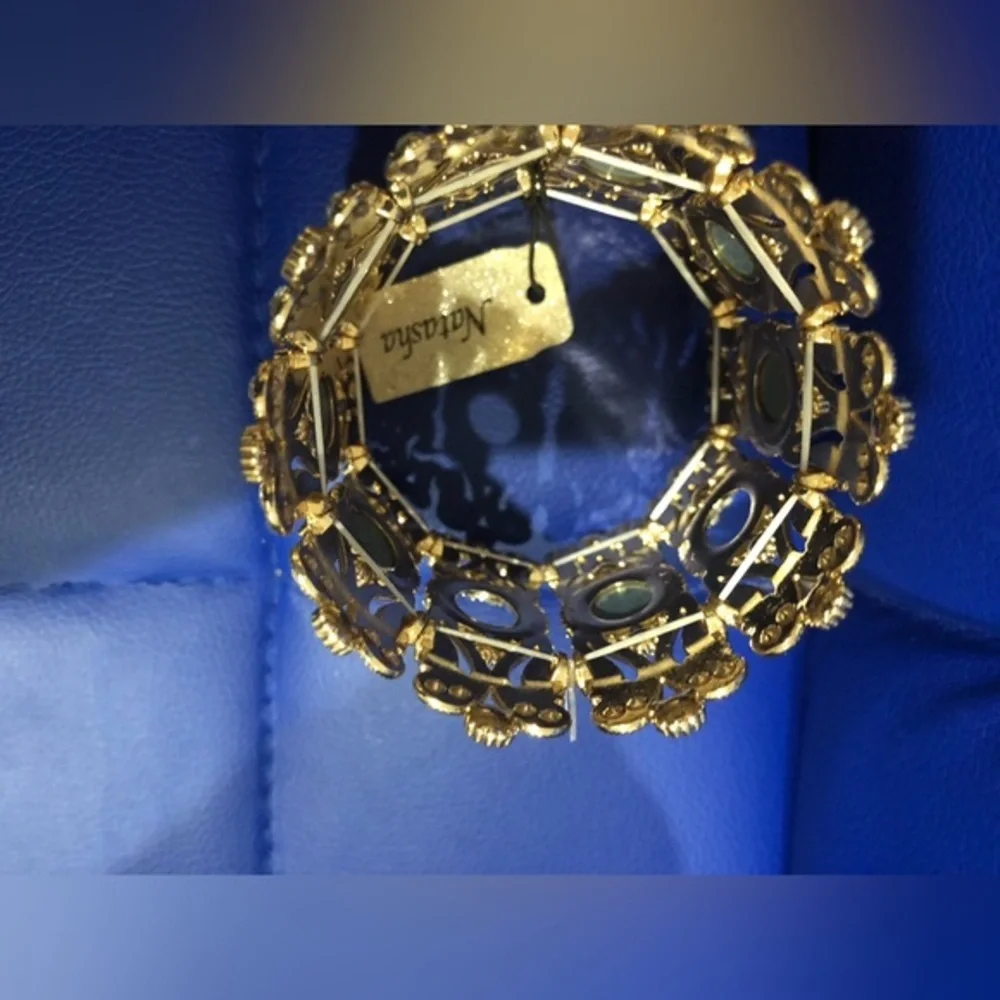 Natasha couture gold crystal glass baroque filigree‎ style cuff bracelet new